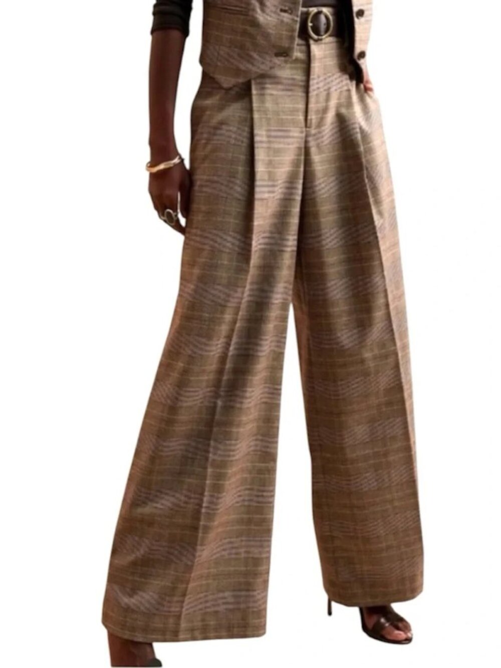 Banana Republic Brown/Tan Plaid Wide Leg Dress Trousers - Like New